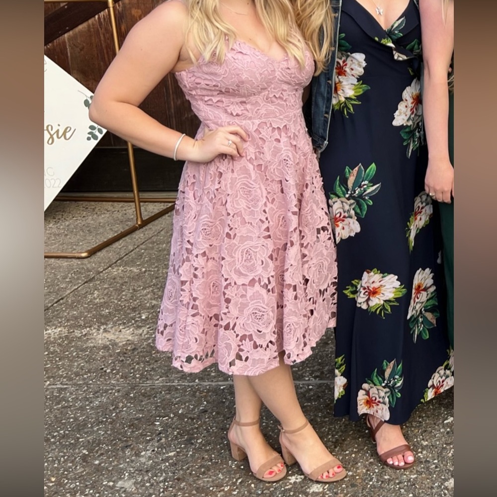 Nora Lee Dusty Rose Sleeveless Lace Midi Dress